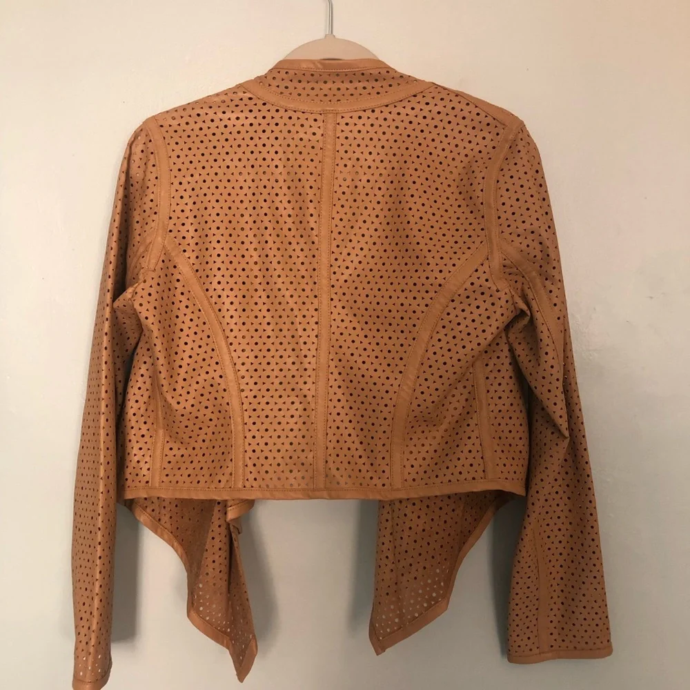 G.I.L.I Tan‎ Faux Leather Lasercut Jacket Sz. 8